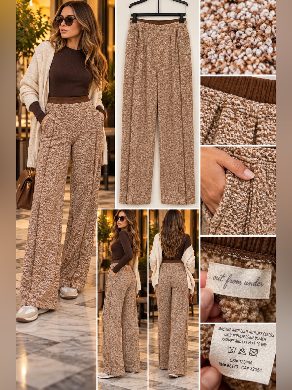 Urban Outfitters Taupe Bouclé Wide-Leg Pants